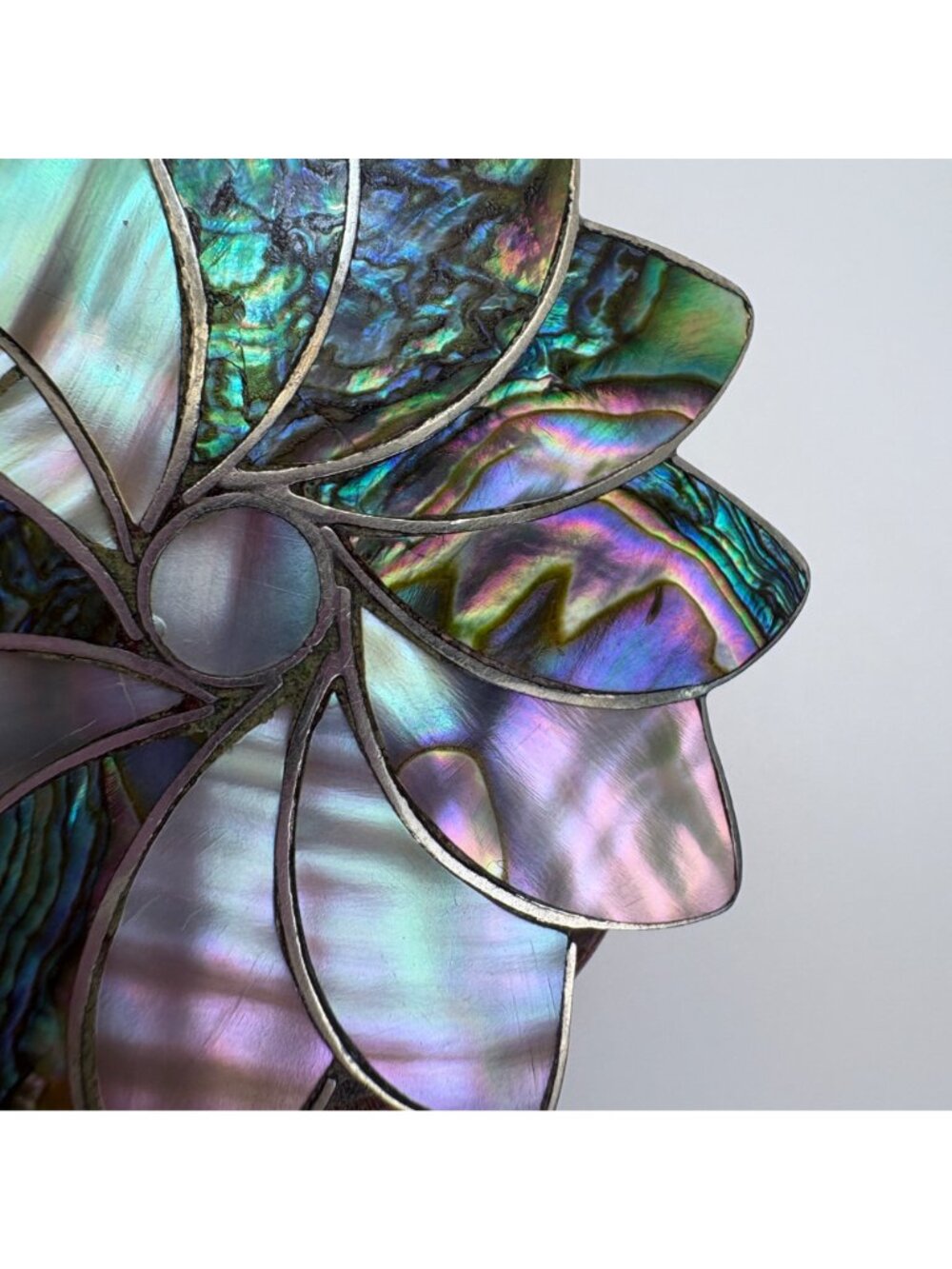 Abalone Flower Design Brooch Solid Sterling Silver 925 Size 2.25" Length - Picture 6 of 12